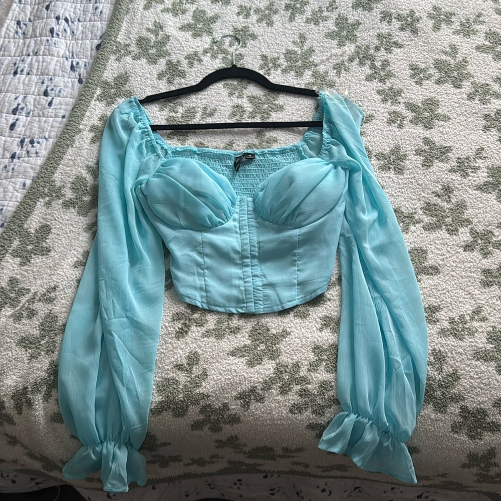 Windsor blue corset crop top with sleeves